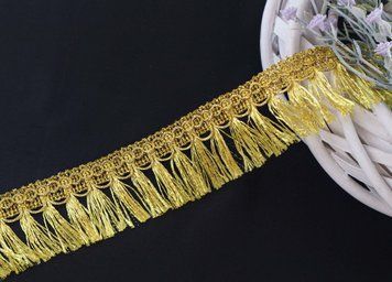 Dantelă franjuri, lățime 3.8cm, culoare aurie LR-01-005 foto