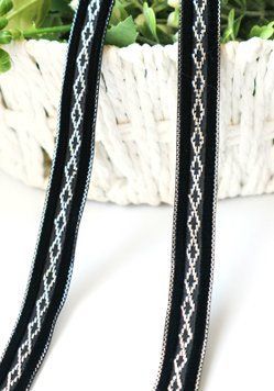 Panglică catifea, lățimea 1.6cm, culoare negru cu agintiu RB-TR-011 foto