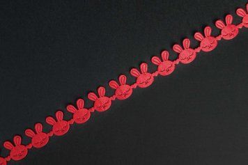 Panglică decorativă, iepurași, culoare roșie, lățime, 1.8сm MD8M-011 foto