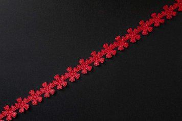 Panglică decorativă, floricele cu pietricele, culoare roșie, lățime, 1.8сm MD8M-013 foto
