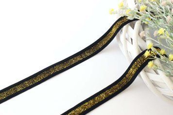 Panglică catifea, lățimea 1.6 cm, culoare negru cu auriu RB-TR-017 foto