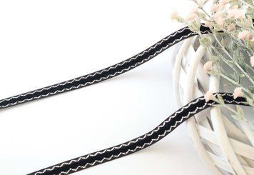 Panglică catifea, lățimea 1cm, culoare negru cu agintiu RB-TR-018 foto