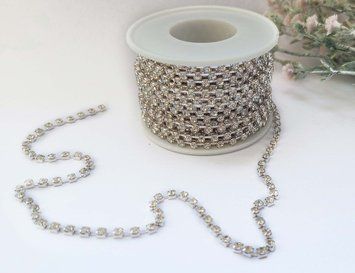 Lant decorativ cu strasuri, culoare argint Fb-CH-06 foto